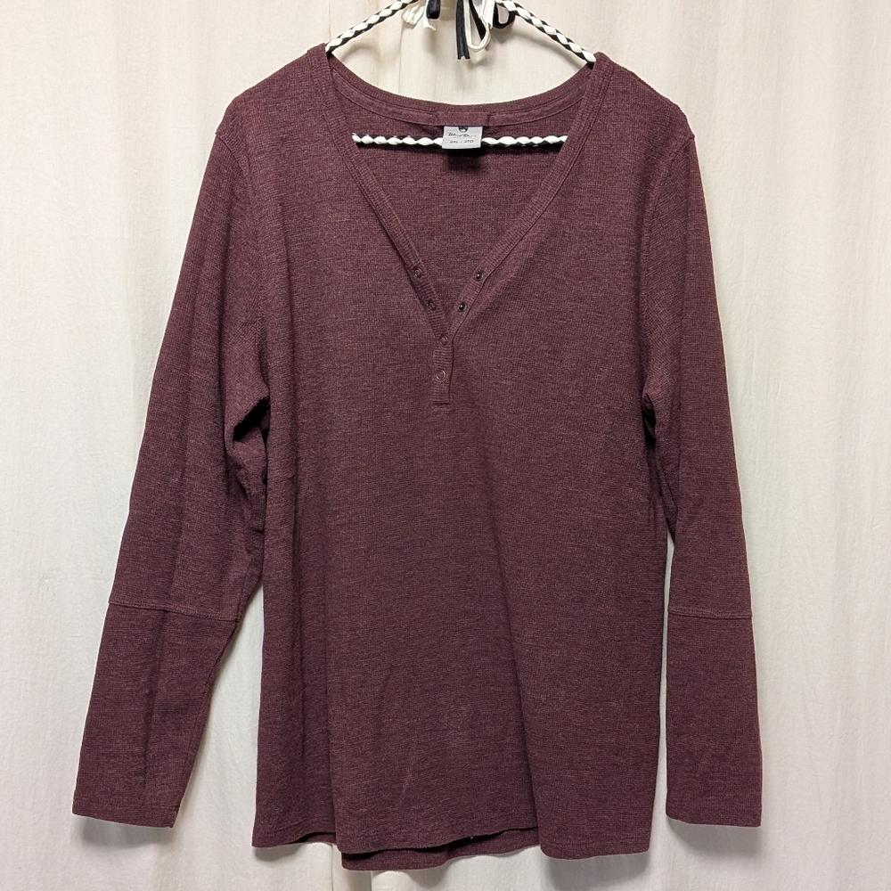 Wind River Maroon/Burgundy Long Sleeve Waffle Knit Henley